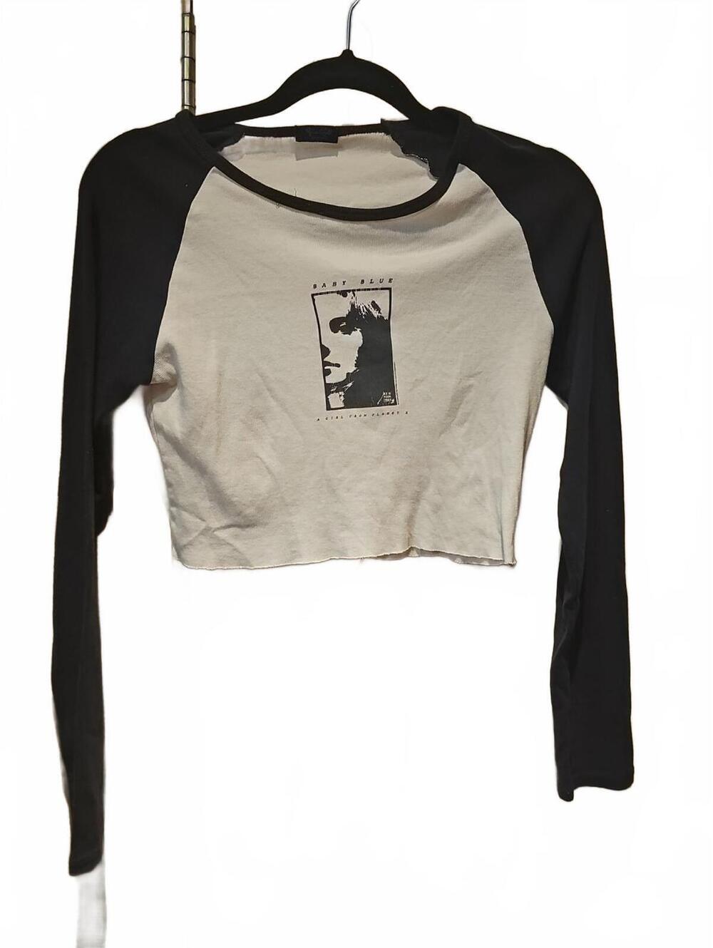 Brandy Melville John Galt Long Sleeve White And Blue Top A Girl From Planet X